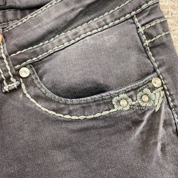 Suko Jeans Women Size 16 Black Dazzled Rhinestones Faded Washed Denim Black - Picture 5 of 13